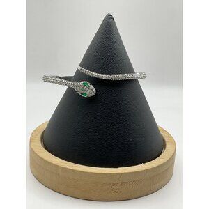 Snake-Inspired Silver-Tone Bracelet With Green & Clear Gemstones